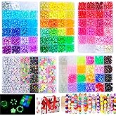 SJZWSD 5 Boxes Bracelet Making Kit Pony Beads, 6x9mm Kandi Rave Beads & Hair Beads Set with UV Color Changing, Glow-in-Dark,