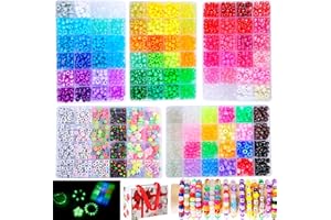 SJZWSD 5 Boxes Bracelet Making Kit Pony Beads, 6x9mm Kandi Rave & Hair Beads Set with UV Color Changing, Glow-in-Dark, Chrome & Alphabet Letters for Friendship Jewelry DIY Crafts