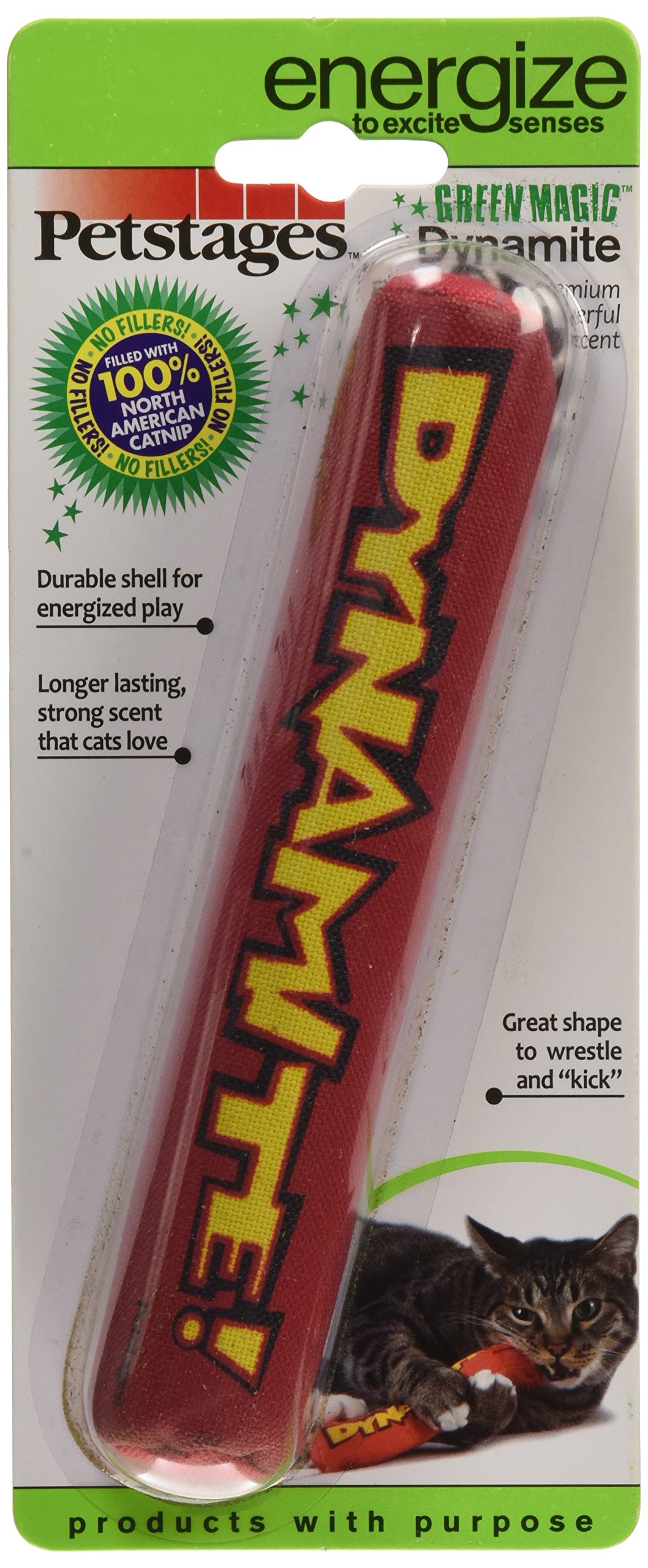 Petstages Dynamite Catnip Toy Fetch and Bat Toy for Cats, Green Magic Dynamite by • PURRfect