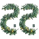 2 Pack 6ft Pre-Lit Christmas Garland with 35 LED Lights – Lush Fraser Fir Artificial Greenery for Indoor & Outdoor Christmas Decoration