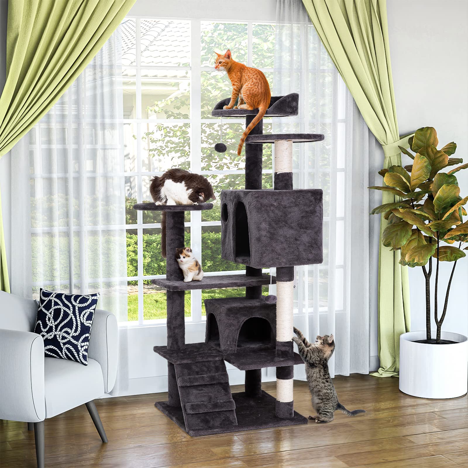 54in Cat Tree Tower for Indoor Cats MultiLevel Cat Condo Cat Bed