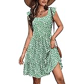 Zeagoo Boho Mini A-line Dress 2025 Womens Summer Dress Casual Ruffle Tiered Floral Square Neck Sundresses Beach with Pockets