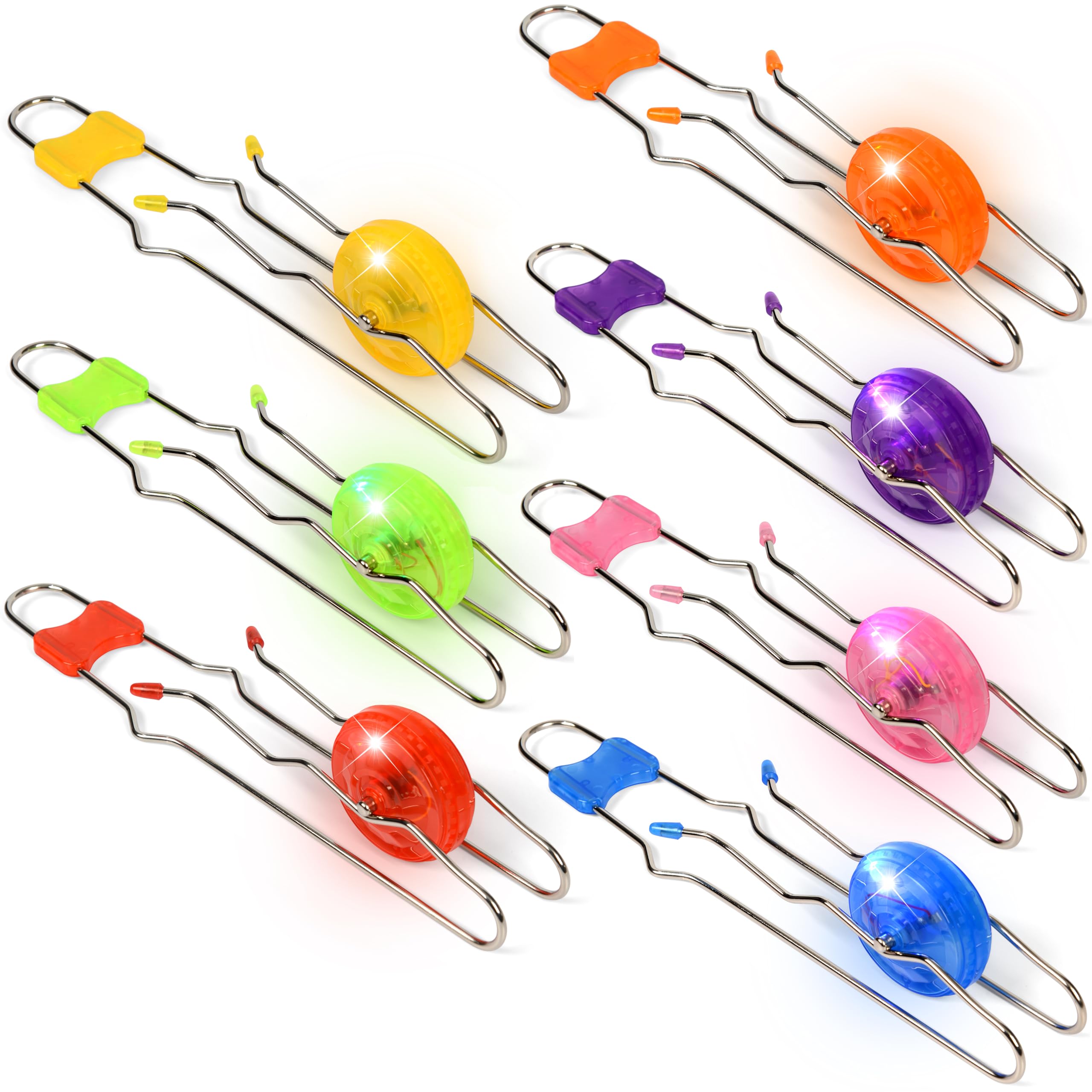 Lorspock 7 Pack Retro Light Up Gyro Wheels Set, 10.2'' Retro Magic Rail Twirler Sensory Toy with Spinning Wheel and Flashing LEDs, Stocking Fillers, Party Bag Fillers for Kids(7 Colors)