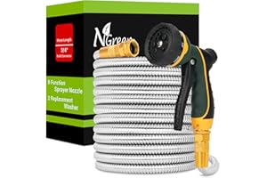 NGreen Stainless Steel Garden Hose - Flexible Metal Water Hose with Nozzle, Puncture, Rust Proof and Corrosion Resistant, Never Kink and High Pressure, Collapsible and Easy to Store (50FT)