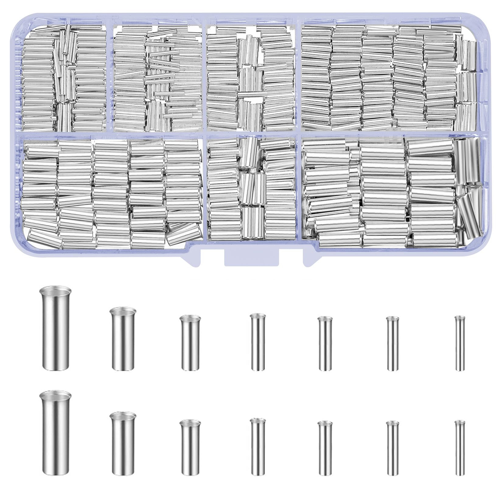 QOOSIKICC 650 Pcs 7 Sizes Wire Ferrules Kit, Tinned Copper Crimp Connectors, 22-18 AWG 16-14 AWG 12-10 AWG Non Insulated Electrical Cable Pin Cord End Terminals, Wire Copper Crimp Fitting Ferrules