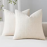 SINYASAN Decorative Linen Check Throw Pillow Covers Set of 2, 18"x18" White Neutral Cushion Covers, Farmhouse Vintage Modern Boho Home Decor for Sofa Chair Couch Bedroom