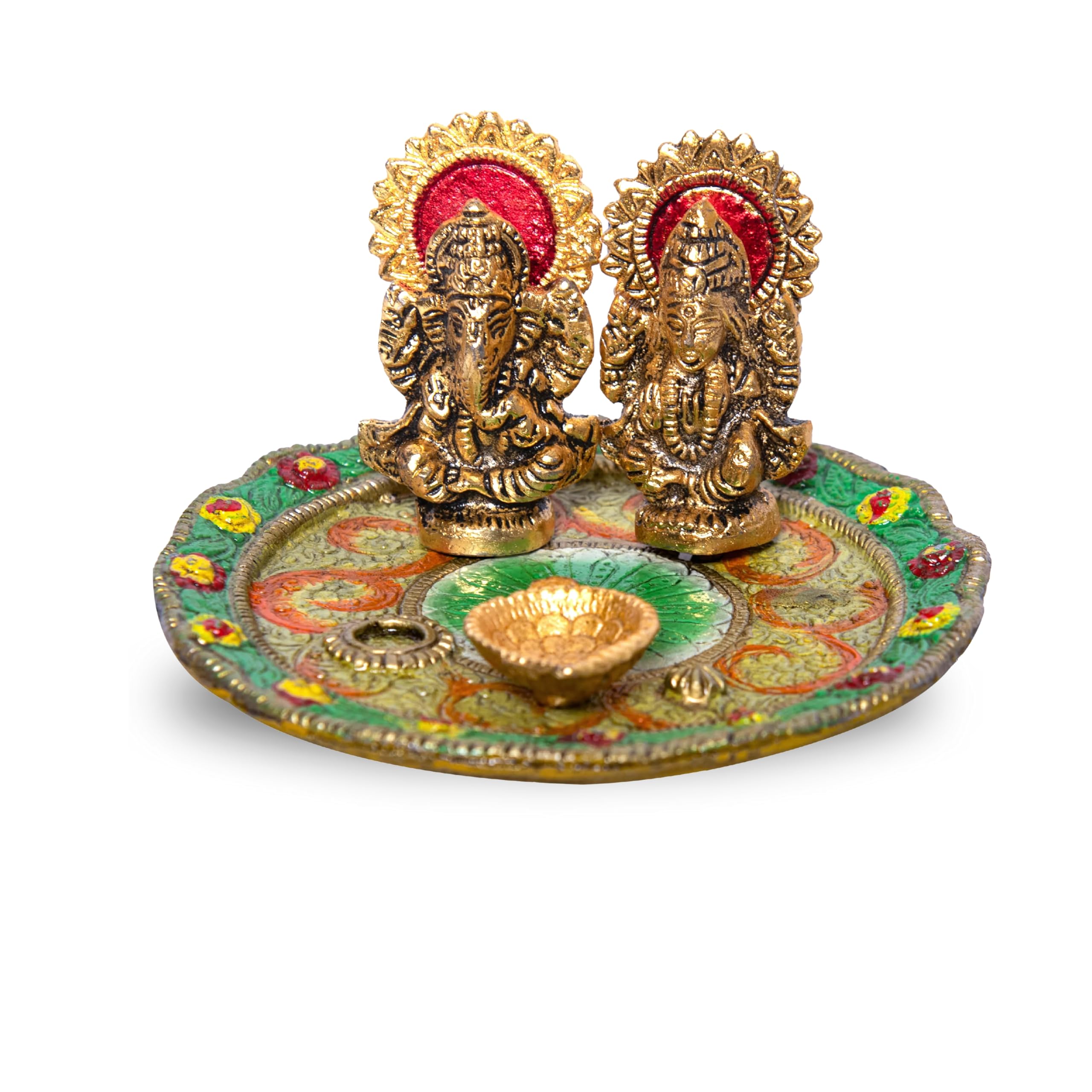 Wonder Care Aluminium Golden-Plated Laxmi Ganesha Idol with Puja Plate – Decorative Puja Thali Set for Diwali, Dhanteras Pooja, Home Temple — image 1