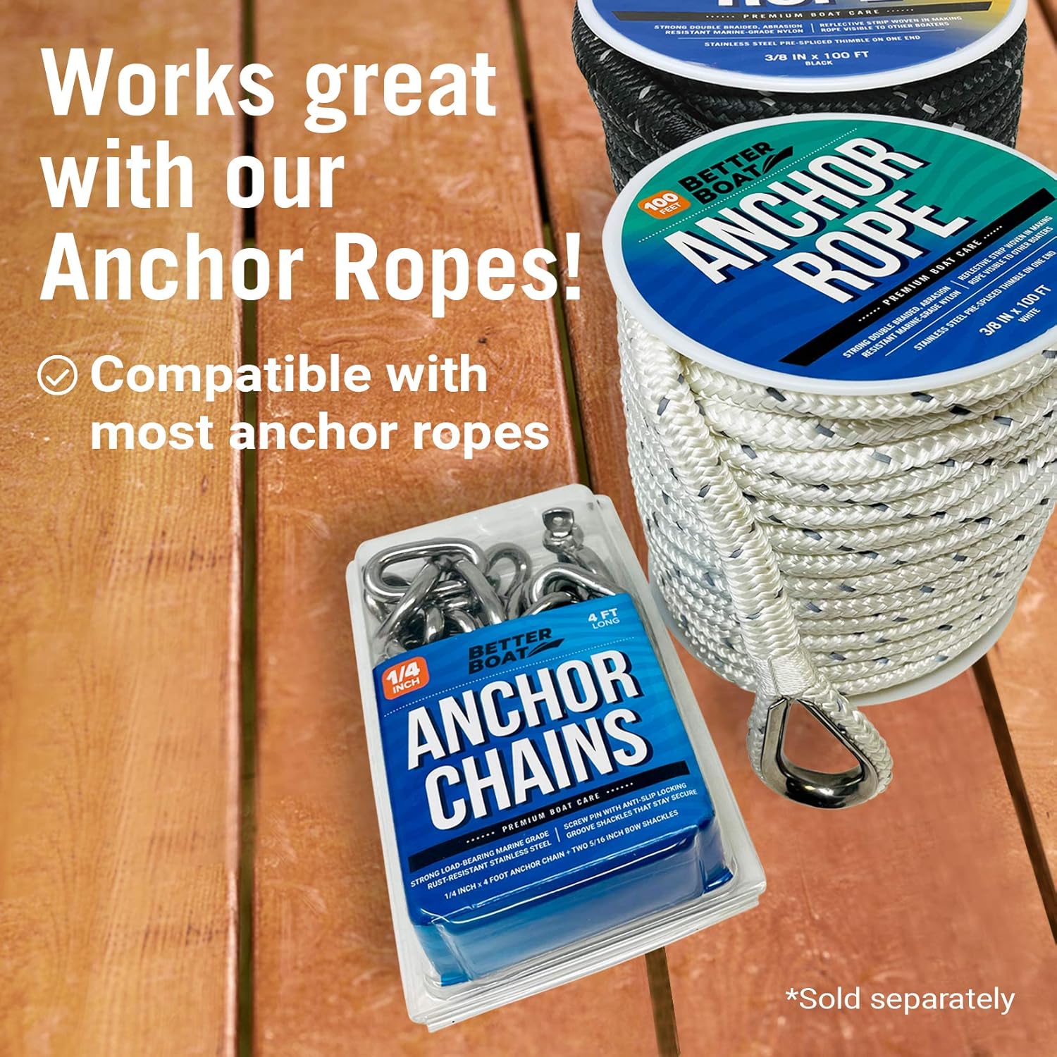 Better Boat 4 Foot 1/4" Stainless Steel Anchor Chain and Double Shackle Link Ends Marine Grade : Sports & Outdoors