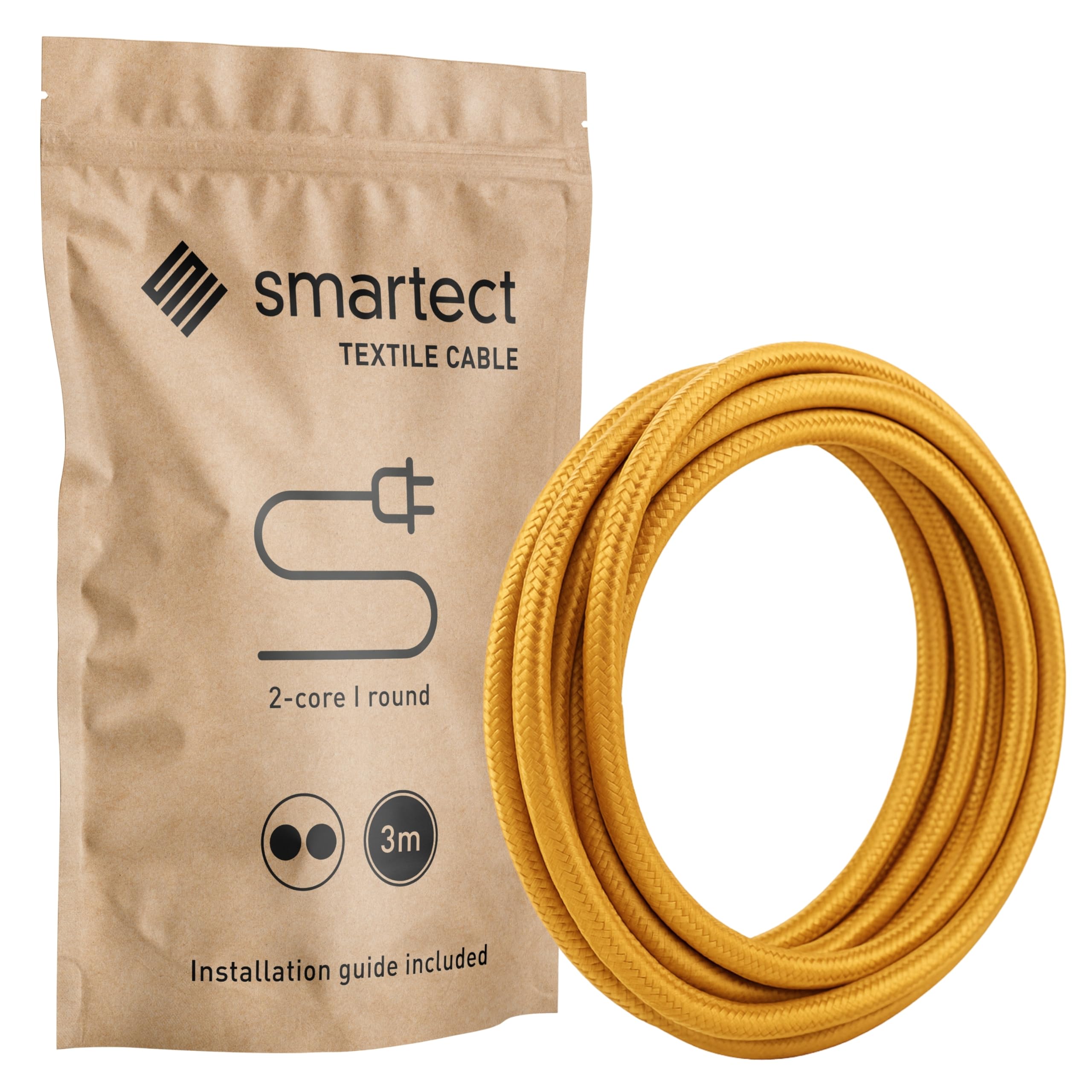 smartect Braided Cable, Gold, 3 Metres 2 Core Electrical Cable (2 x 0.75mm²) Vintage Fabric Electrical Wire for your DIY project