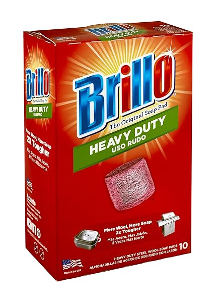 BRILLO HEAVY DUTY STEEL WOOL SOAP PADS, ORIGINAL RED SCENT, 10-COUNT