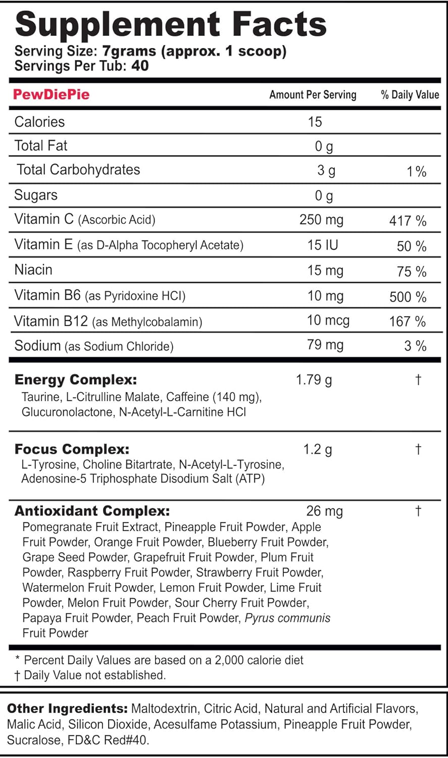 G Fuel Pewdiepie (40 Servings) Elite Energy and Endurance Formula 9.8 oz. Inspired by Pewds: Health & Personal Care