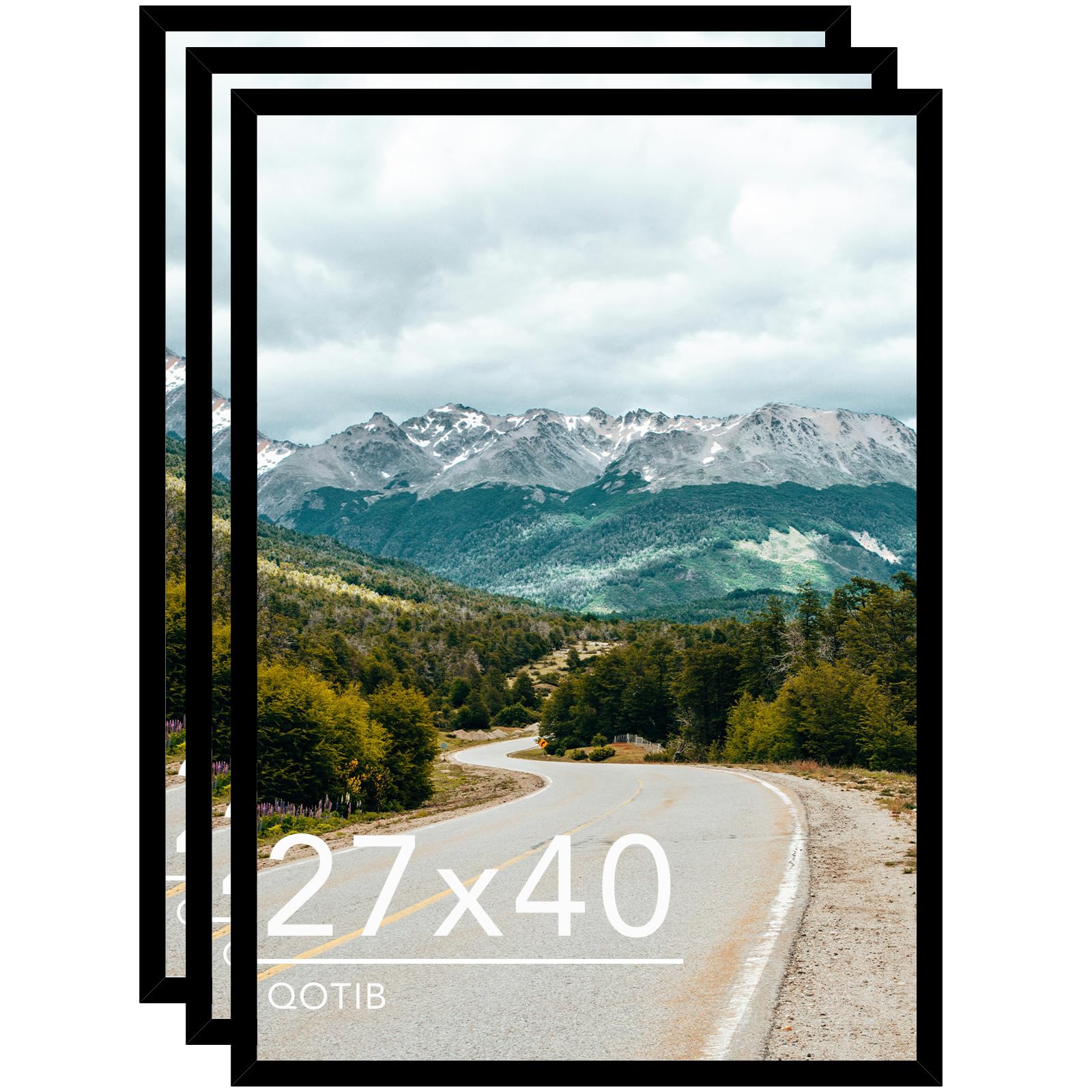 Photo 1 of QOTIB Wood 27x40 Inch Poster Frame Black for Wall Hanging, Movie Poster Frame 27x40 Inch Frame Poster Photo Frame for Wall Horizontally or Vertically, Black, 3 Pack