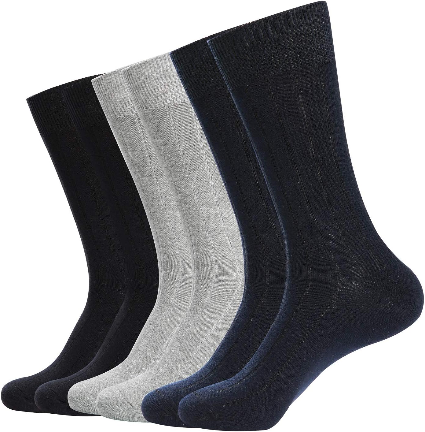 WANDER Mens Classic Dress Socks 6 Pairs for Office Work Lightweight Business Men 7-12/13-15