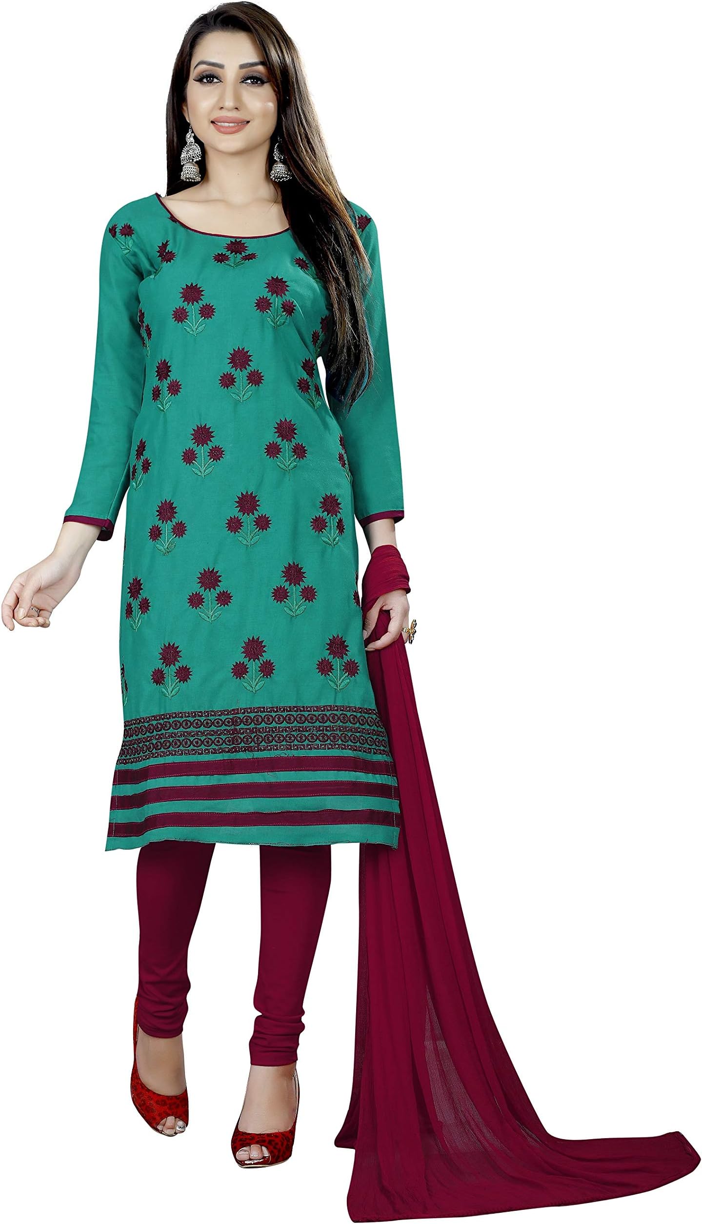 Alazra Creation Women's Cotton & Chiffon Unstitched Salwar Suit