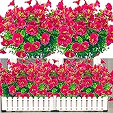 NOV FIRE 8 Bundles Artificial Fake Flowers for Outdoor - UV Resistant Fake Flowers Outdoor Faux Plastic Plants for Outside Patio,Porch,Garden Décor(Rose Red)