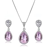 AMYJANE Elegant Jewelry Set for Women - Silver Teardrop Clear Cubic Zirconia Crystal Rhinestone Drop Earrings and Necklace Bridal Jewelry Sets Best Gift for Bridesmaids