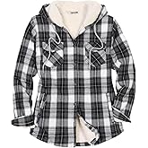 ThCreasa Womens Sherpa Lined Plaid Hooded Flannel Jacket with Hand Pockets Button Down Shirt Jackets