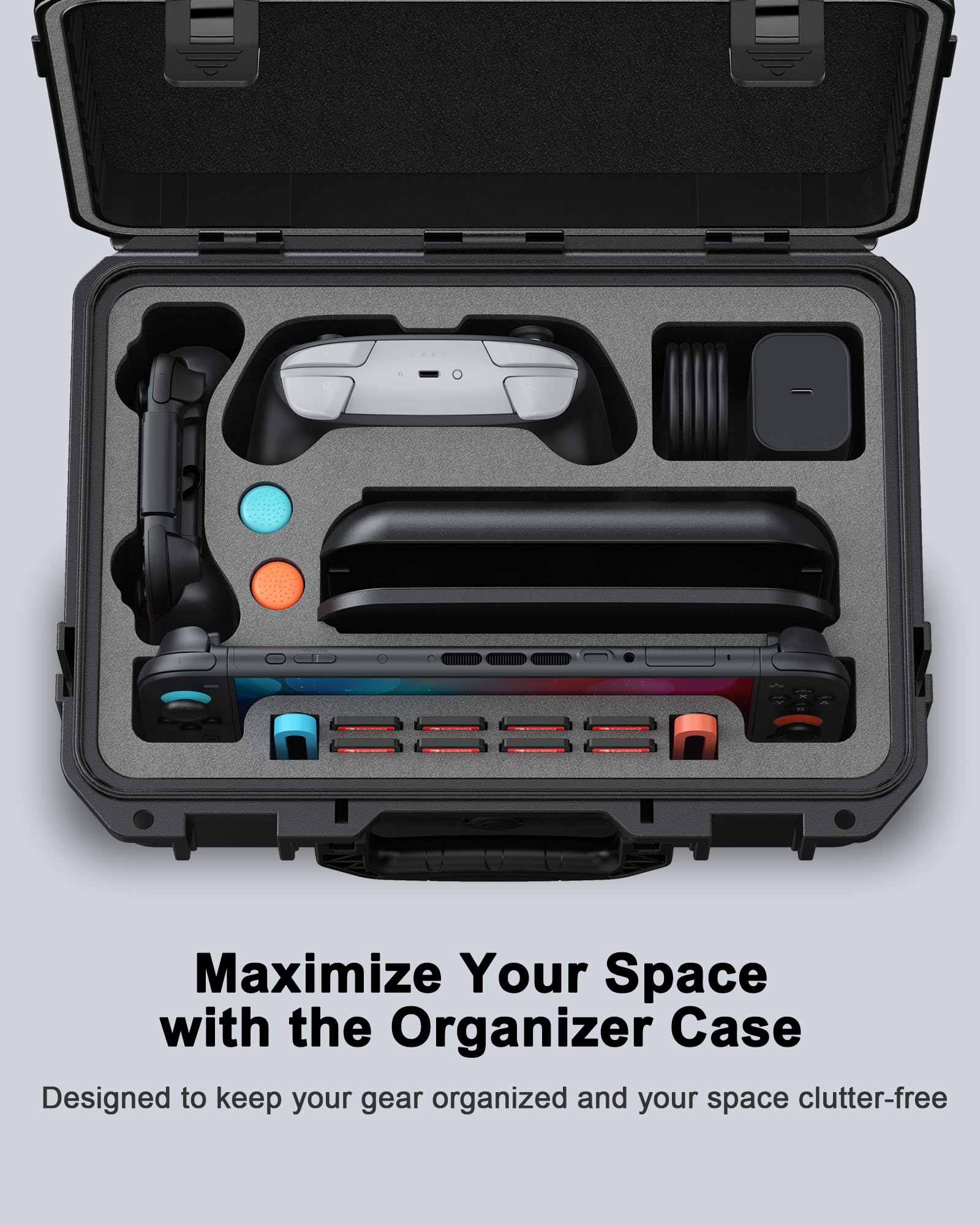 WAXITY[Superhart Harter Tasche für Nintendo Switch 2/Switch 1/Switch OLED Modell, All-in-One Tragetasche Hülle für Switch 2 Konsole und Pro Controller, Große Schutzhülle Case für Dock und Zubehör 7