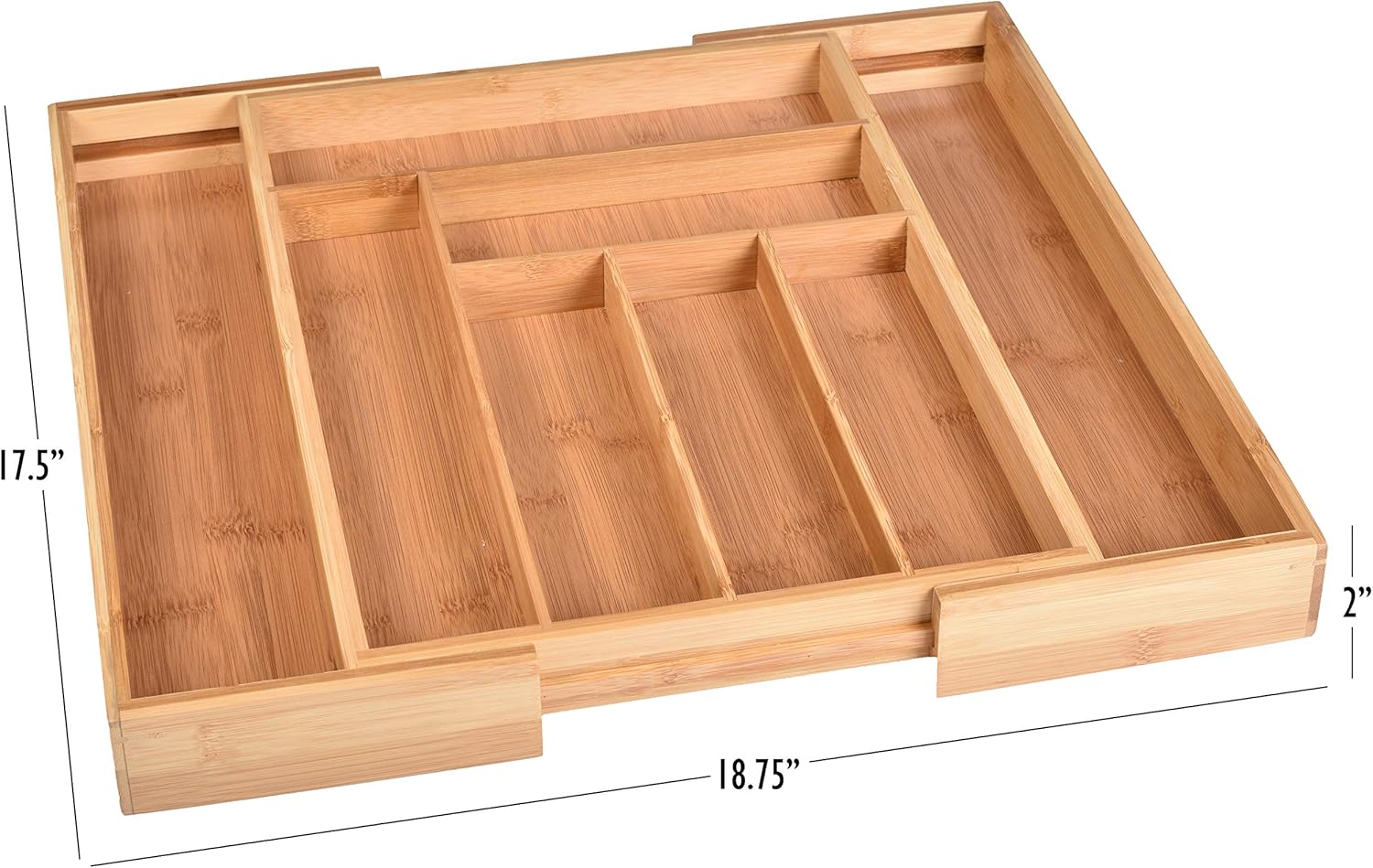 Bamboo Kitchen Drawer Organizer - Easily Adjust The Wooden Tray Width to Drawer Size, Deep Enough to Fit Entire Drawer and Accommodates Different Kitchen Utensil and Cutlery Sizes. -