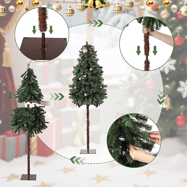 SIMGOING 6FT TALL CAT PROOF CHRISTMAS TREE GREEN PENCIL ARTIFICIAL CHRISTMAS TREE WITH BURR STRIPS CAT PROOF HOLIDAY DECORATION FOR HOME SHOPS PARTY INDOOR FIREPLACE