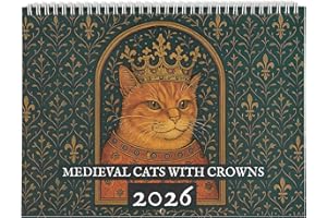 Funny Cat Wall Calendar 2026, Medieval Cats with Crowns Calendar 2026, Cat Calendar 12 Month Planner, Christmas Funny Gifts f