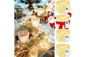 BOSSERN 4 Pack 240 LED Christmas Fairy Lights Battery Operated with Timer, 80FT Waterproof Twinkle Lights Indoor Outdoor, String Lights Battery Powered for Bedroom, Centerpiece, Chistmas Decor (Warm White)