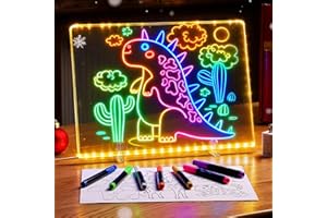BAWMOY Lumiboard Led Drawing Board for Kids, 16" Light up Drawing Board with 10 Tracing Pages and 7 Markers, 7-Color Led Note Board, Birthday & Christmas Gifts for Teen Girls, Boys, Grandkids
