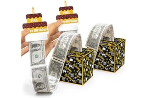 DTESL Happy Birthday Money Gift Box with Pull Out Card and Cash Holder - Black & Gold DIY Surprise Box 2PCS