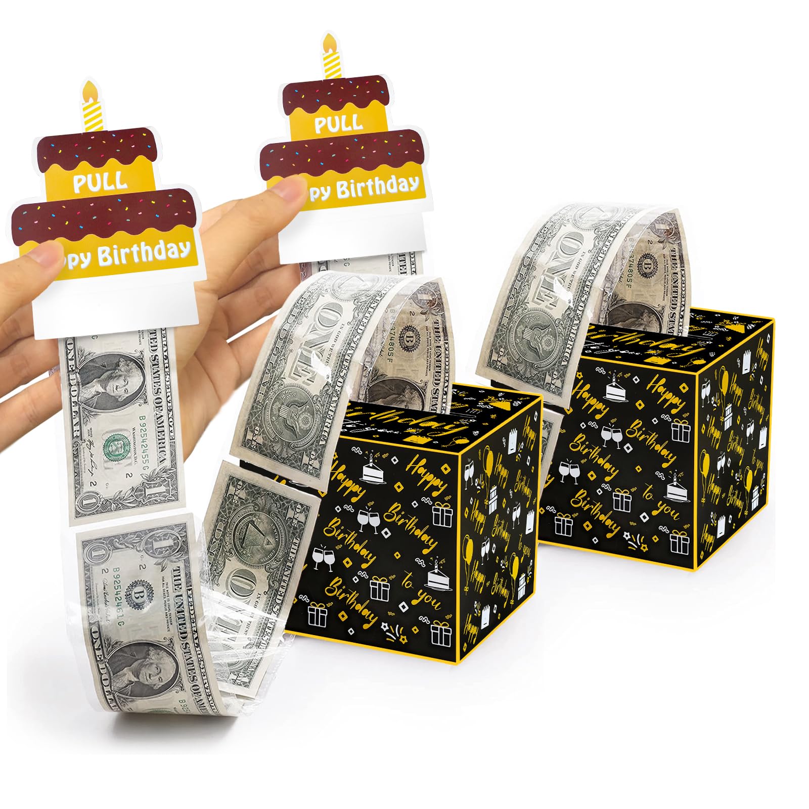 Photo 1 of Happy Birthday Money Gift Box with Pull Out Card and Cash Holder - Black & Gold DIY Surprise Box 2PCS