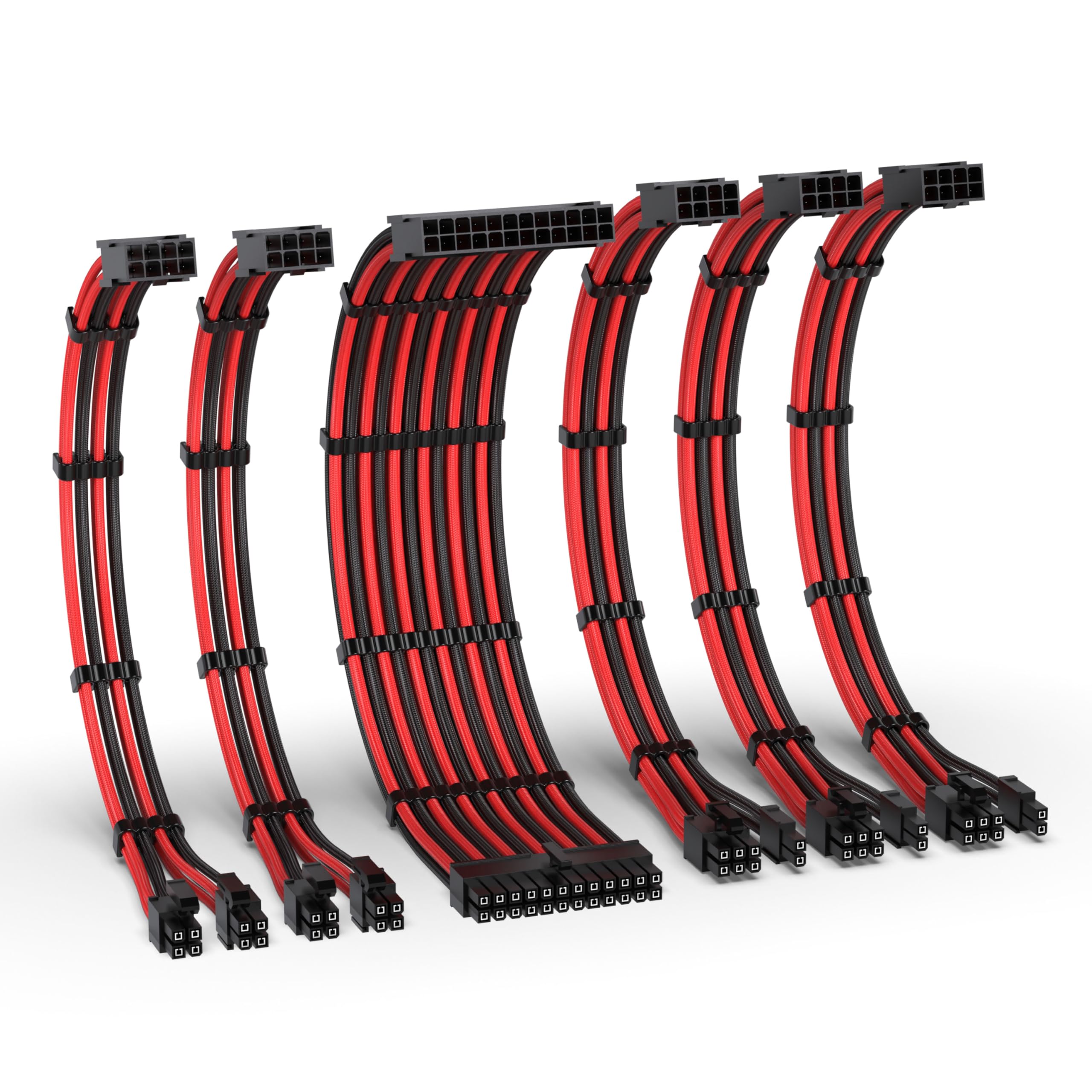 Photo 1 of EZDIY-FAB PSU Cable Extension Kit,16AWG Power Supply Extension,1x24Pin/2x4+4 EPS/3x6+2 PCI-E,Custom PC Sleeve Cable 300MM with Combs-Black Red