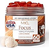 Lions Mane Mushroom Gummies for Focus and Memory - 500mg Fruiting Body Extract - Cognitive Support and Brain Health Supplements for Adults and Kids - Vegan, Gluten-Free - Canyon Cooler - 30 Servings