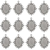 uxcell 12 Pcs Pendant Trays Kit, 25mm Oval Blank Bezel Pendant Tray Base Connector Settings for Photo Charm Jewelry Making DIY Crafts, Silver (Beaded Lace)