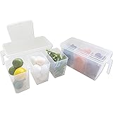 Refrigerator Organizer Container - Clear with Lid, Handle and 3 Smaller Bins - 2 Sets