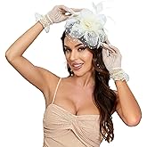 Fascinators Hat Clip Hat Wedding Cocktail Tea Party Headwear and Short Lace Bowknot Gloves for Women