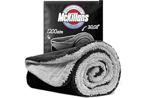 McKillans® Extra Large Dual-Color Car Drying Towel XL - Edgeless & Ultra Soft & Absorbent - 36" x 28" - 1200 GSM Twisted Loop Microfiber Towel for Cars - Drying Towel Car Detailing - Car Wash Towels
