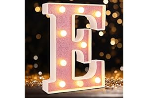 Dyingswan Led Light Up Letters, Pink Marquee LED Letter Lights 26 Alphabet, Small Pink Lighted Letters, Battery Powered Glitter Letters with Lights for Party, Table, Wall Decor（Letter E)