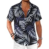 Comdecevis Men's Hawaiian Floral Shirts Button Down Shirts, S - 5XL | Gentle stretch, 1 chest pocket, short sleeve, wrinkle free, lightweight, breathable, ideal for beach summer vacation