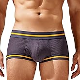 CHAOJIESI Mens Trunks Underwear Soft Ribbed Cotton Boxer Briefs for Men Low Rise Breathable Stretchy Comfort Pouch Design