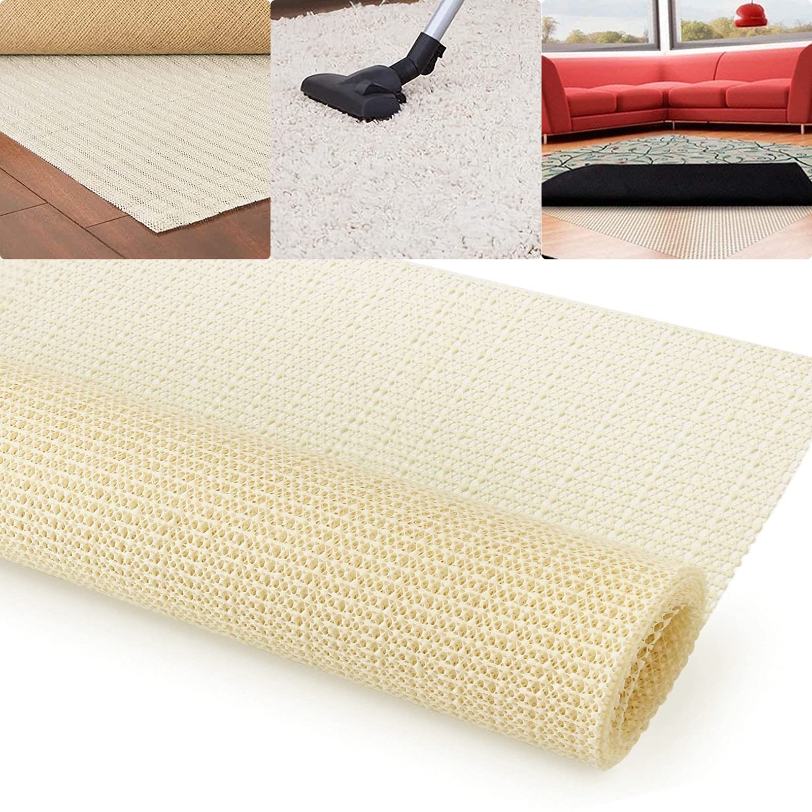 Cream Multipurpose Non Slip Rug Pad, 80 X 150 cm Anti Slip Rug Underlay for Wooden Floors Tiles Doormat Sofas Chairs