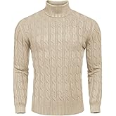COOFANDY Men's Slim Fit Turtleneck Sweater Casual Twisted Knitted Pullover Sweaters