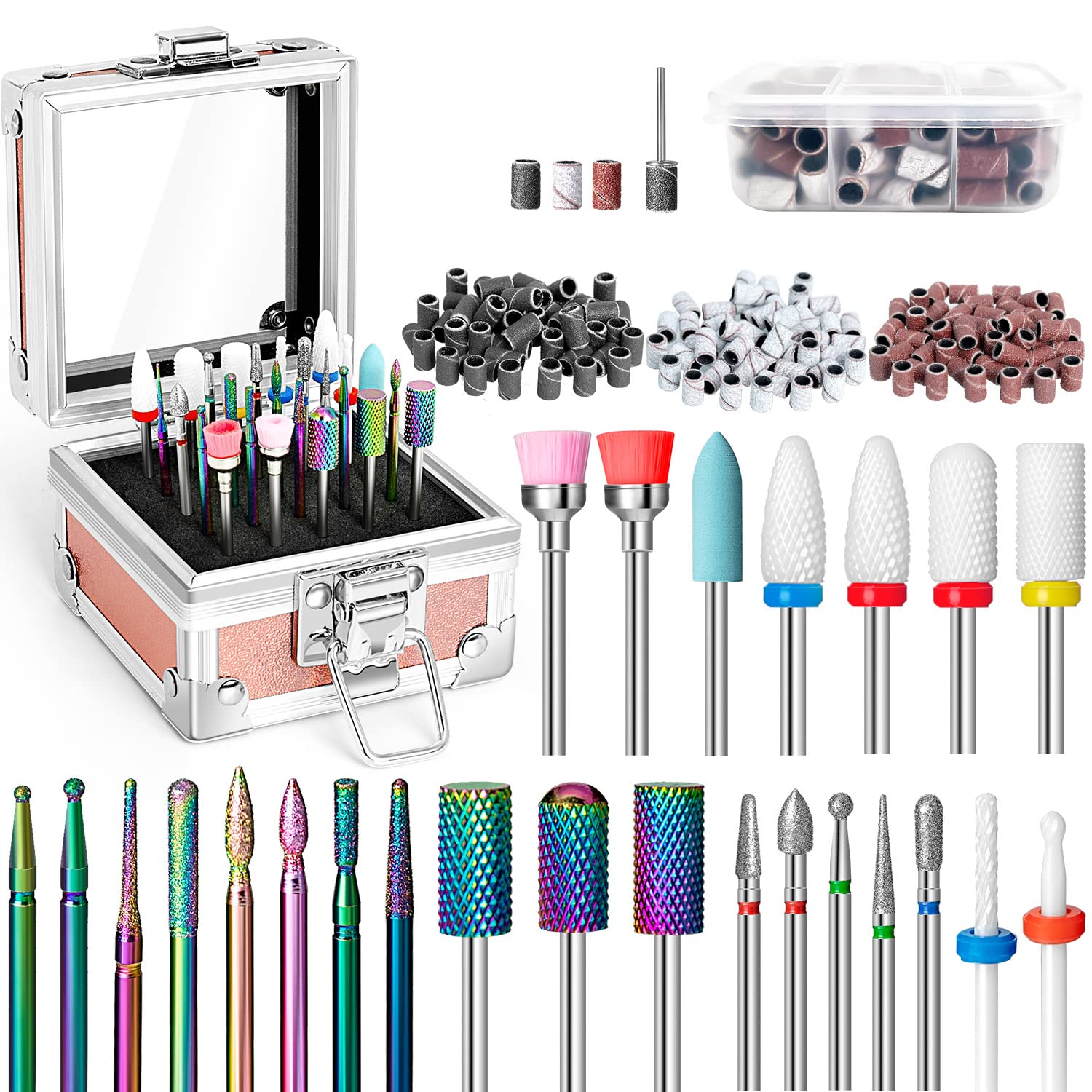 Photo 1 of Onism 25Pcs Nail Drill Bits Set - 3/32 Inch Tungsten Carbide Ceramic Nail Bits Kit for Professional Manicure Pedicure Remover for Home Salon Acrylic Gel Nail Polish - With Nail Tool Box, Sanding Bands