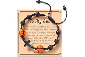 HGDEER Baseball Basketball Football Soccer Volleyball Gifts, Natural Stone Baseball Cross Bracelets for Teen Ideas with Message Gift Card