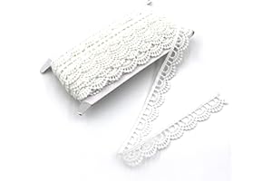 ELLA MAMA Crocheted Lace Trim DIY Craft Ribbon 1/2'' x 10 yds, Scallop Edge (White)