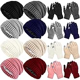 Jadive 8 Set Winter Hat Gloves Set for Women Warm Beanie Knit Snow Knit Skull Cap Touchscreen Knit Texting Hat Gloves
