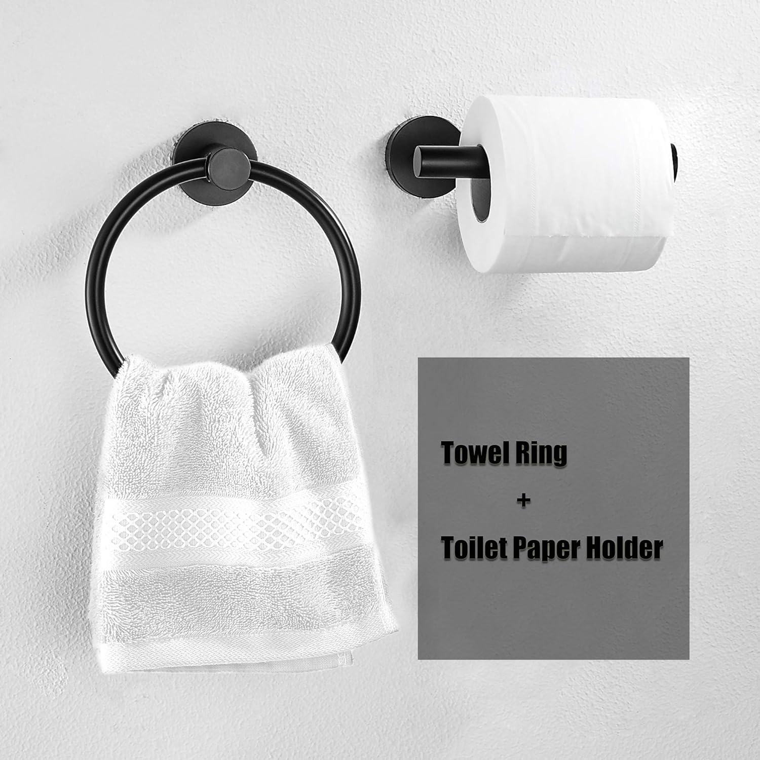 MARMOLUX ACC Bathroom Hardware Set 2 Piece-Black Towel Ring and Toilet Paper Holder Stainless Steel Bathroom Hand Towel Holder Towel Hanger Wall Mounted Matte Black MA911-2BK: Home & Kitchen