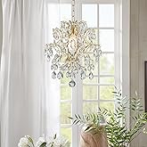 Bestier Gold Modern Pendant Chandelier Crystal Raindrop Lighting Ceiling Light Fixture Lamp for Dining Room Bathroom Bedroom 