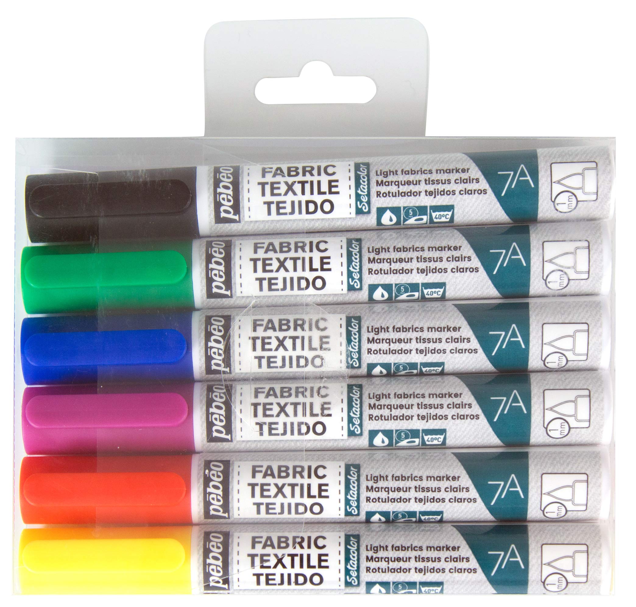 Pebeo 7A Light Fabric Marker Set - 1mm, Set of 6