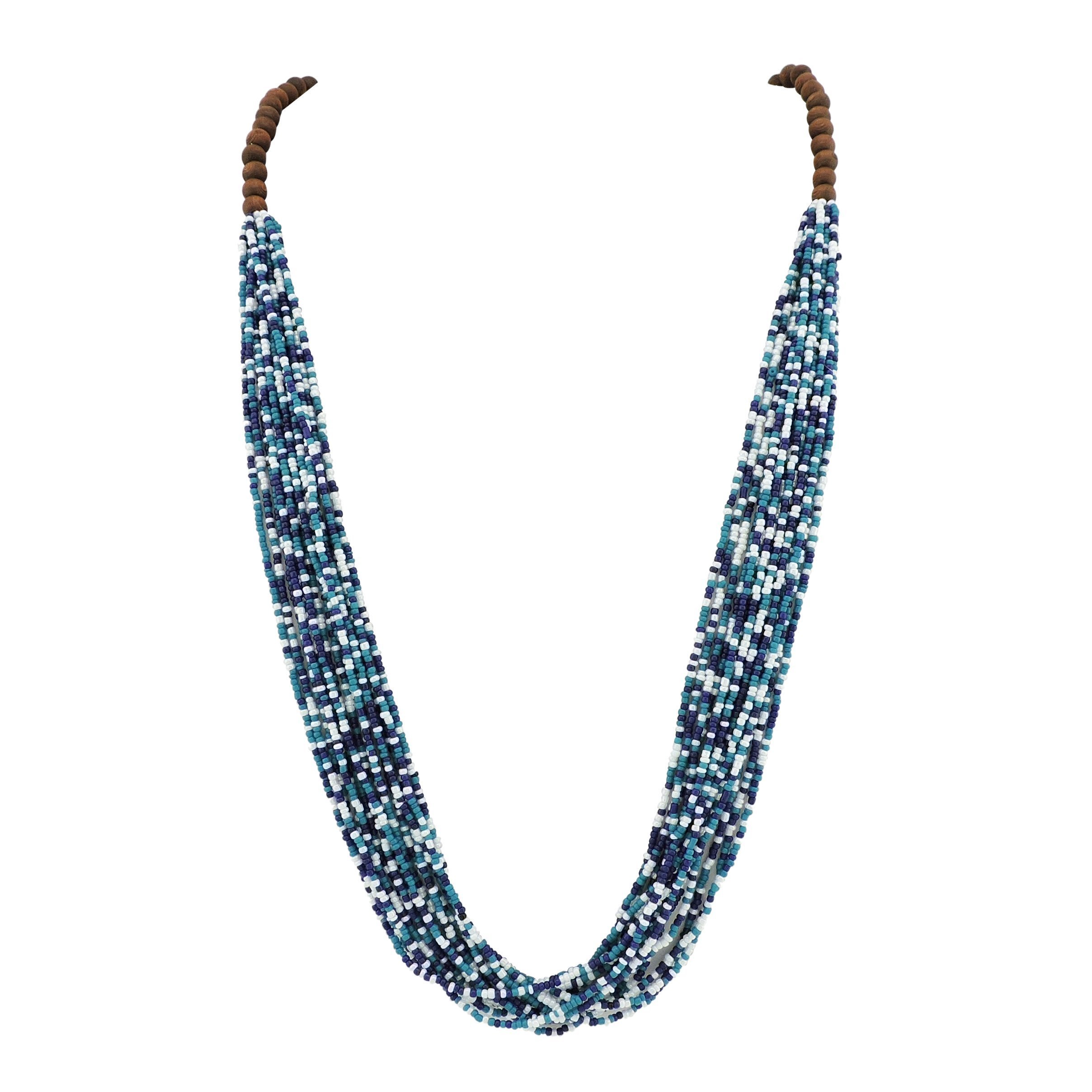 Bocar Long Multiple Row Handmade Beaded Statement Necklace with Gift Box (NK-10407-Title Blue) — image 1