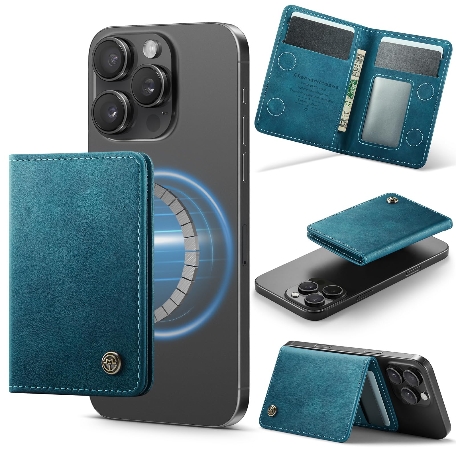 Photo 1 of Defencase for Magsafe Wallet Magnetic Card Holder RFID Blocking, PU Leather Minimalist Phone Wallet Compatible with MagSafe Phones and Cases for iPhone 16/15/ 14/13/ 12/ Pro/Max/Plus, Retro Green