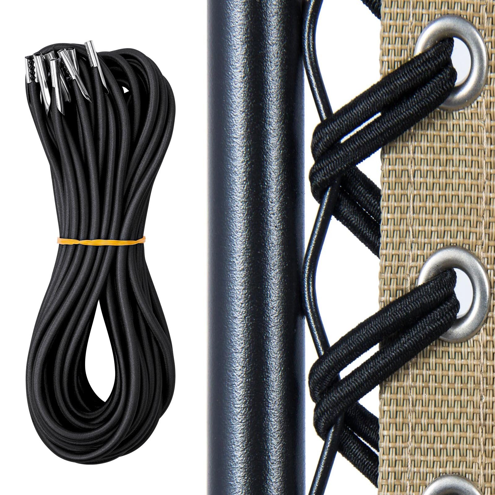 OFFCUP Replacement Cord for Zero Gravity Chair, 4pcs Universal Replacement Elastic Cord, Repair Tool Kit for Sun Loungers Garden Chairs Outdoor Recliners Bungee Chairs Folding (Black)